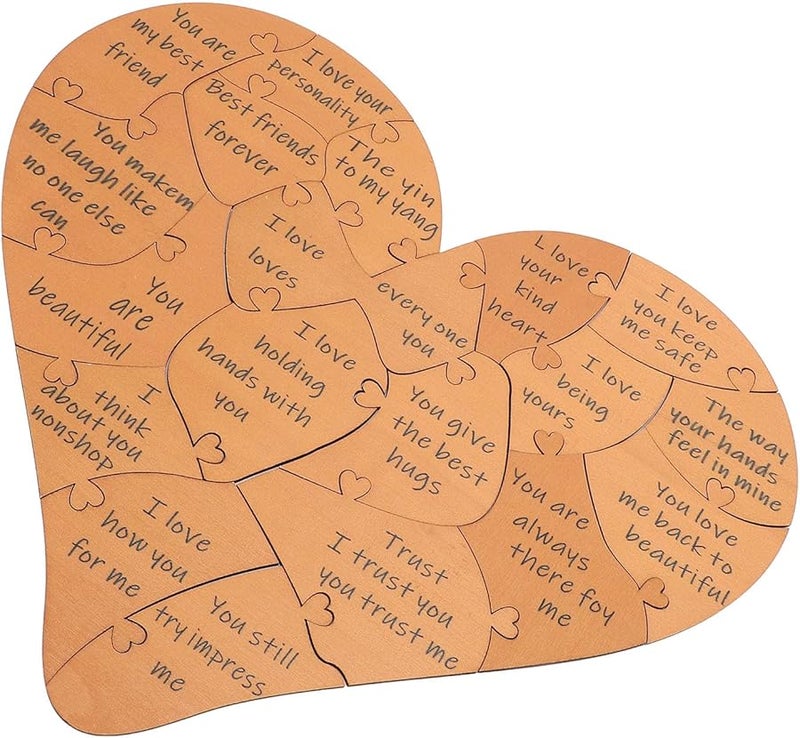 Light Brown Wooden Box Heart Shape Jigsaw Puzzle Birthday Present Wedding Souvenir - Image 5